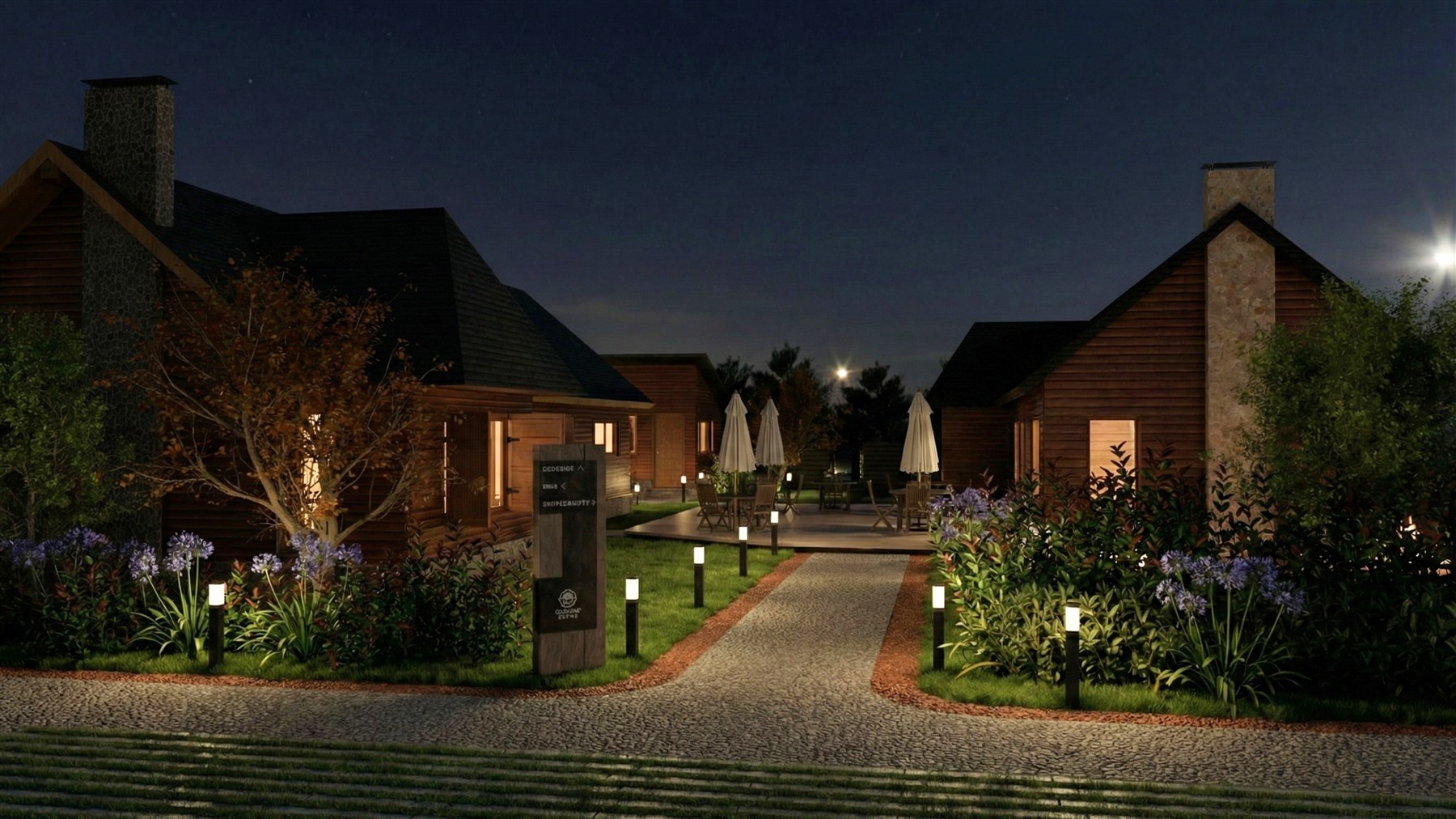 Exterior Nocturno del Complejo Lotus